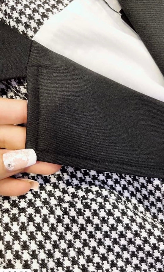 MJA2250 Houndstooth Lapel Collar Double Breasted Coat - Mia & Jon