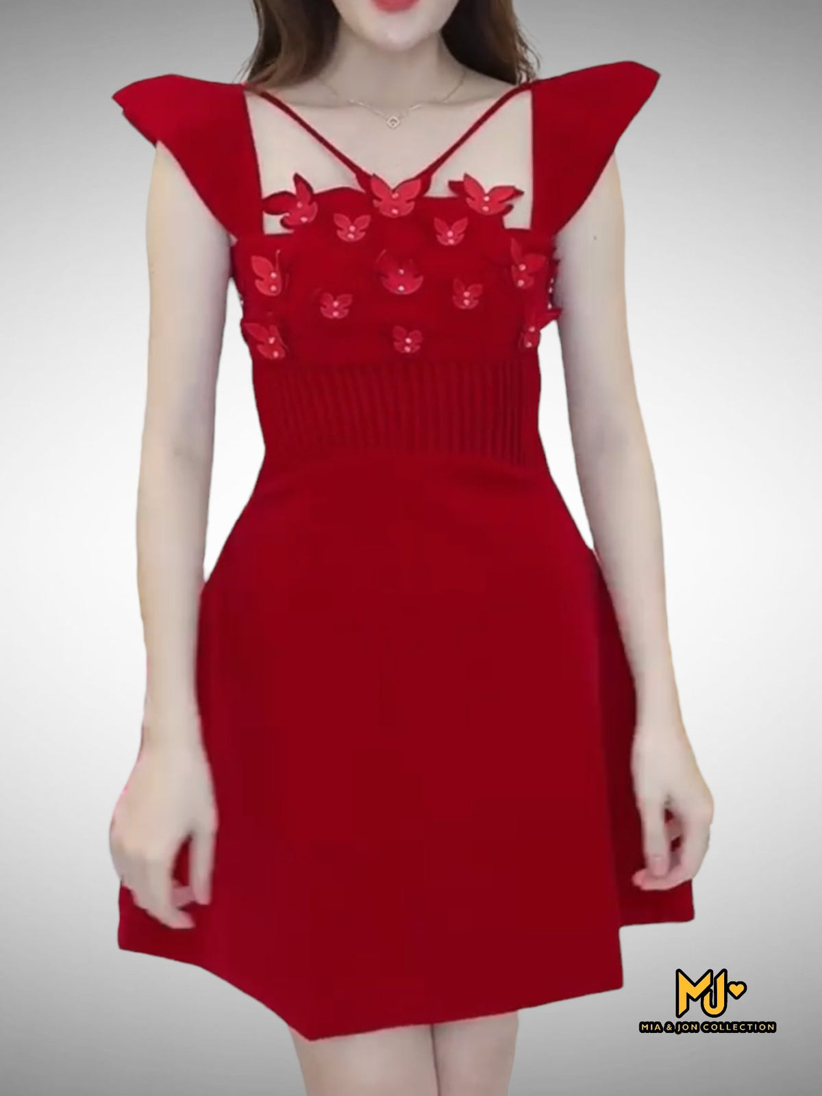 MJD014 Butterfly Detail Velvet Mini Dess - Mia & Jon
