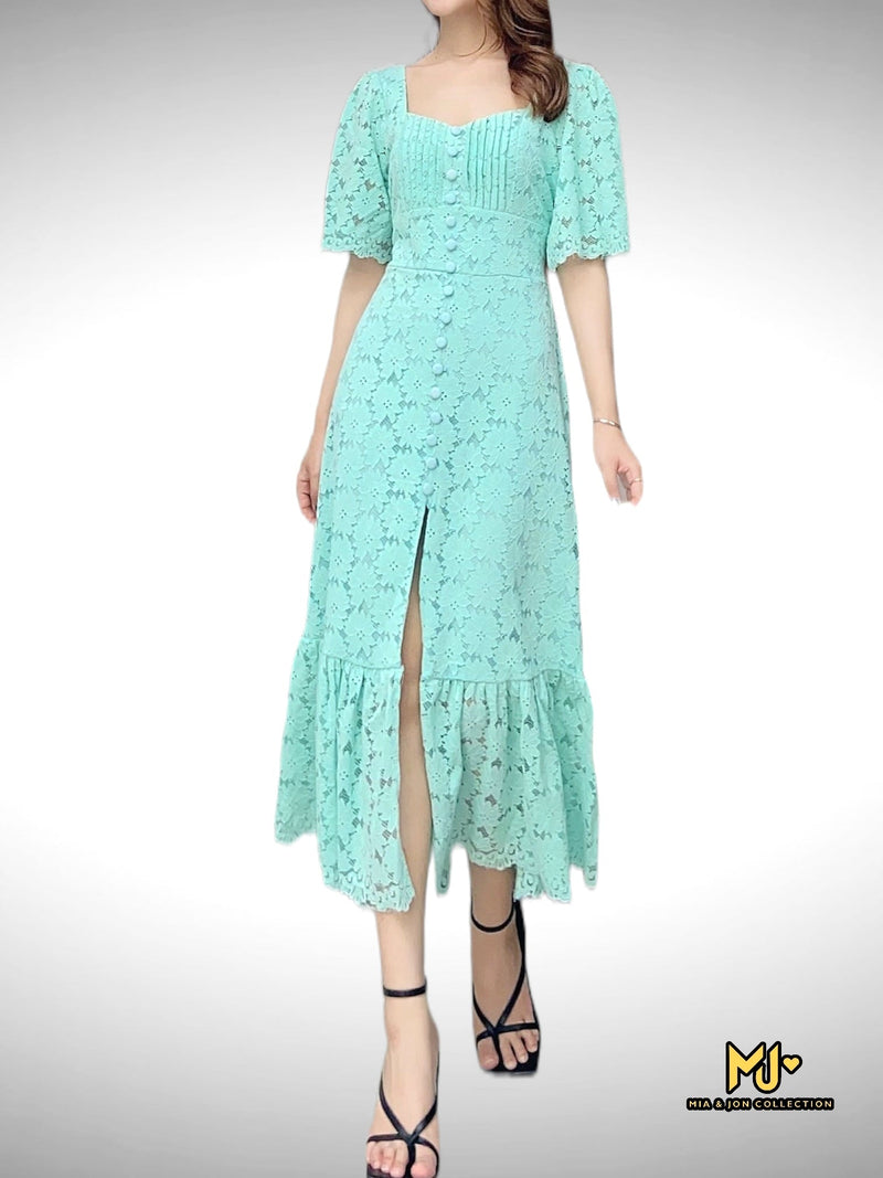 MJD017 Flutter Sleeve Mermaid Hem Midi Dress - Mia & Jon