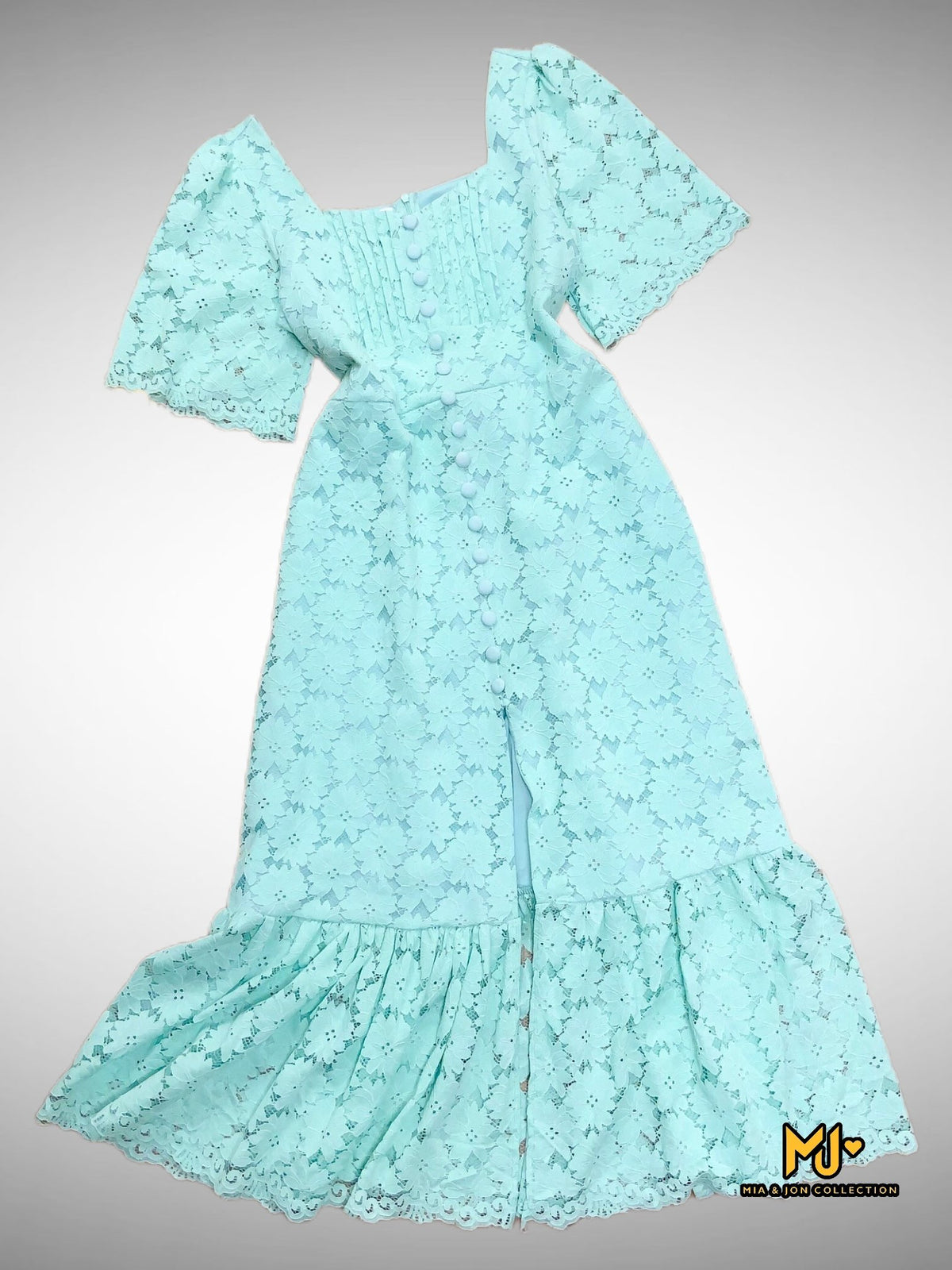 MJD017 Flutter Sleeve Mermaid Hem Midi Dress - Mia & Jon