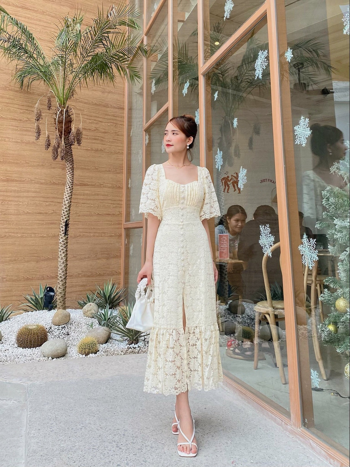 MJD017 Flutter Sleeve Mermaid Hem Midi Dress - Mia & Jon