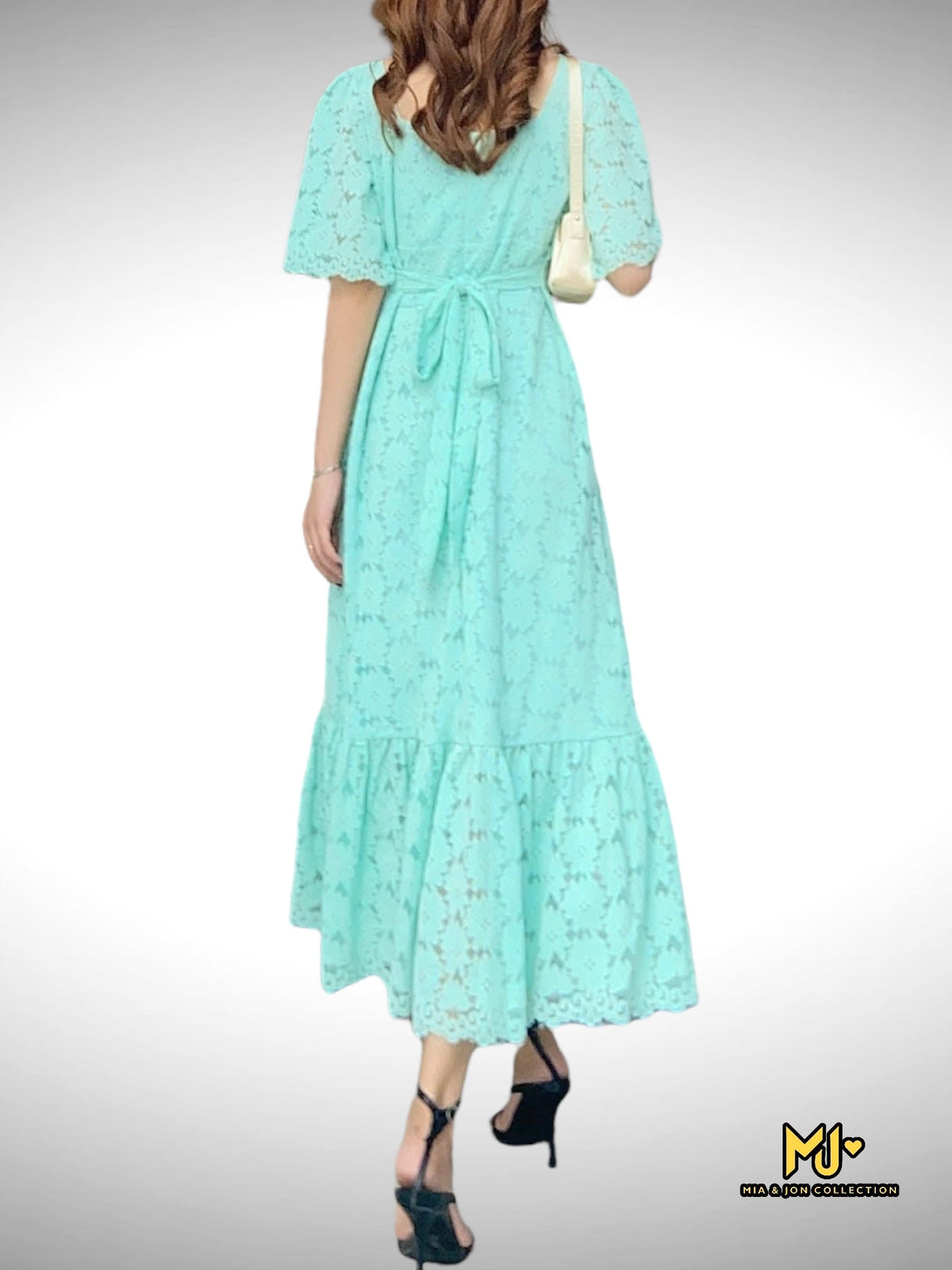 MJD017 Flutter Sleeve Mermaid Hem Midi Dress - Mia & Jon