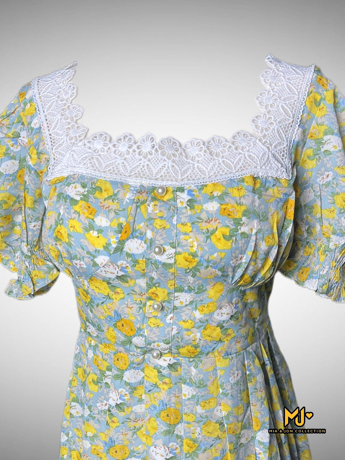 MJD019 Floral Print Square Neck Maxi Dress - Mia & Jon