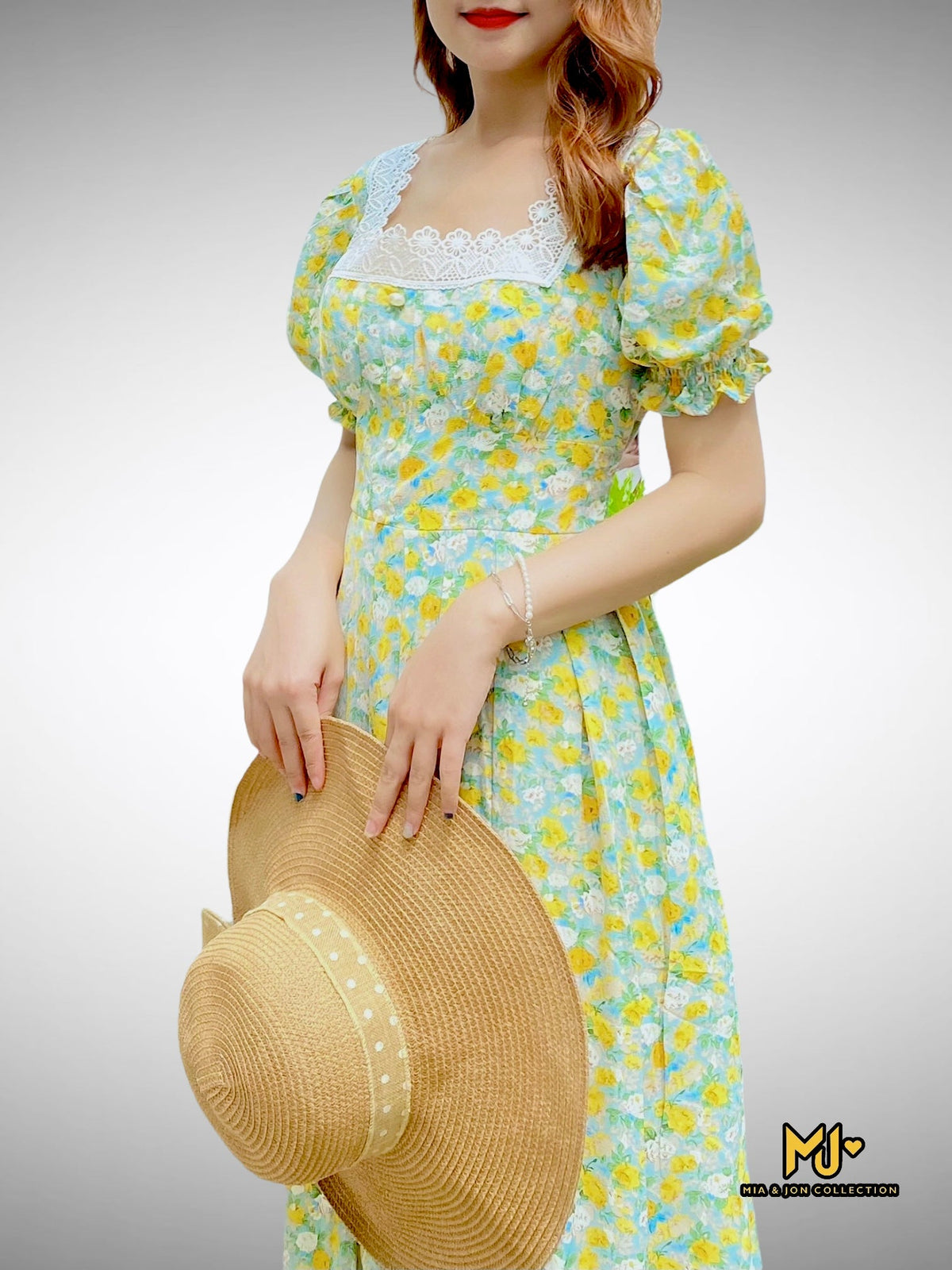 MJD019 Floral Print Square Neck Maxi Dress - Mia & Jon