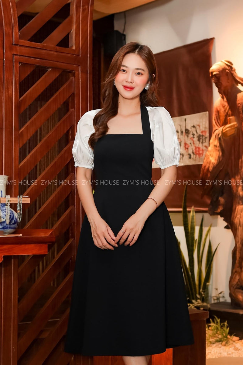 MJD035 Puff Sleeve Fit & Flare Dress - Mia & Jon