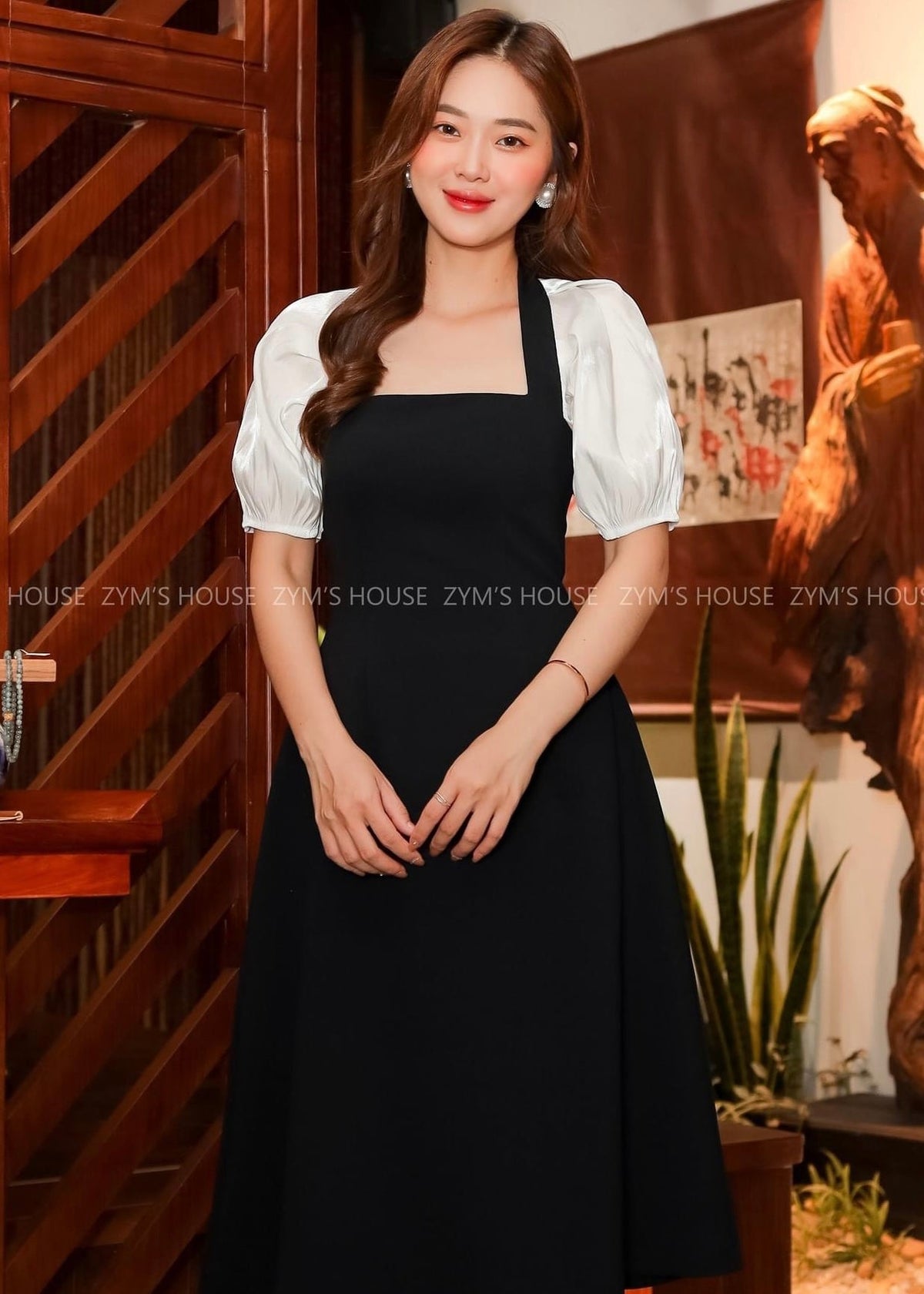 MJD035 Puff Sleeve Fit & Flare Dress - Mia & Jon