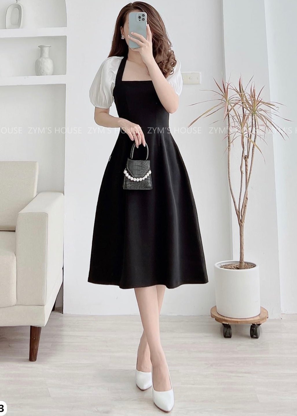 MJD035 Puff Sleeve Fit & Flare Dress - Mia & Jon