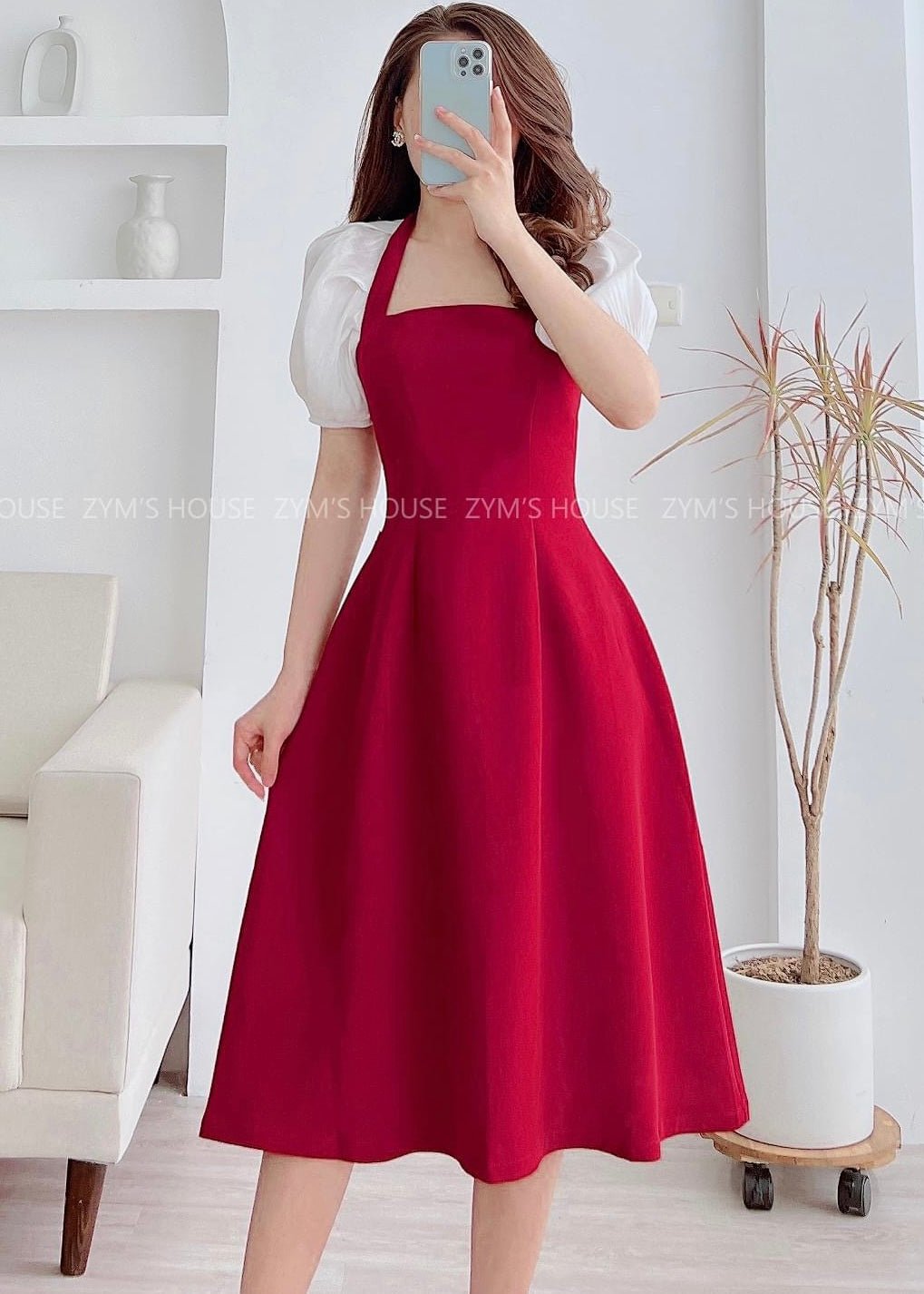 MJD035 Puff Sleeve Fit & Flare Dress - Mia & Jon