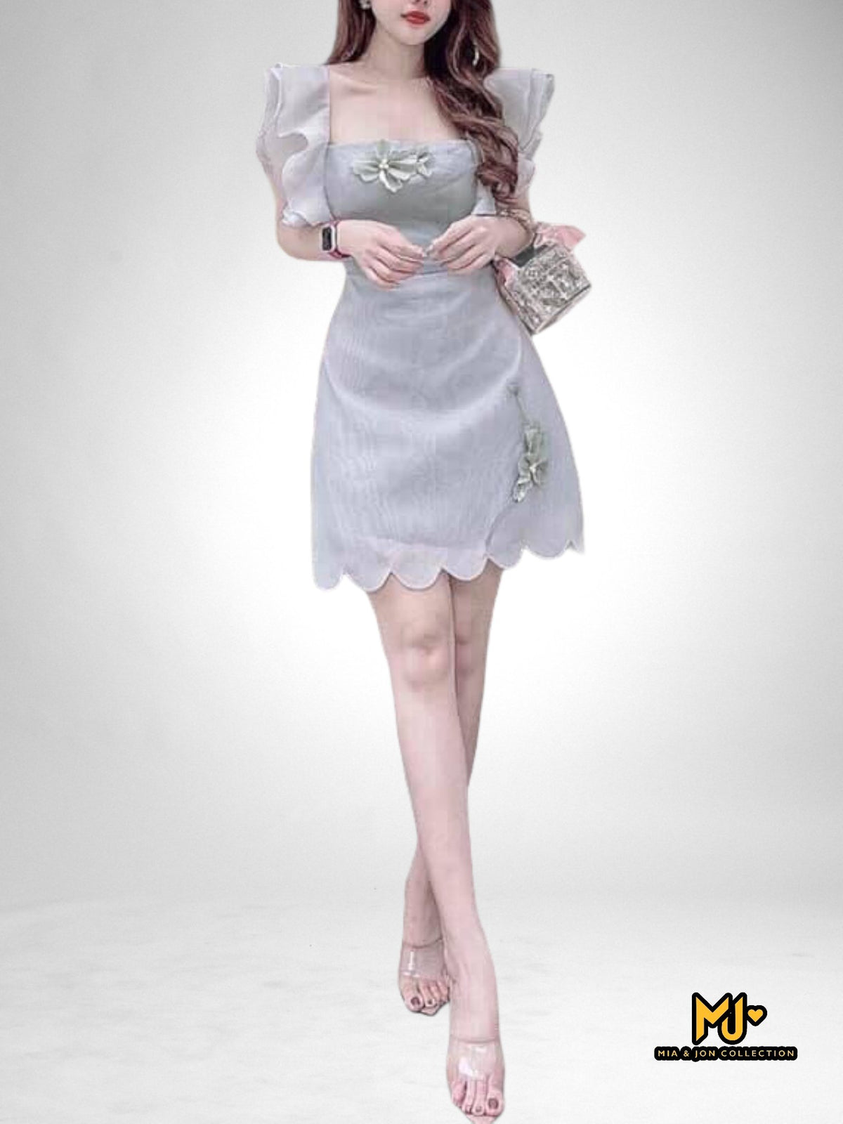 MJD04 Ruffle Sleeve Scalop Hemp Mini Dress - Mia & Jon