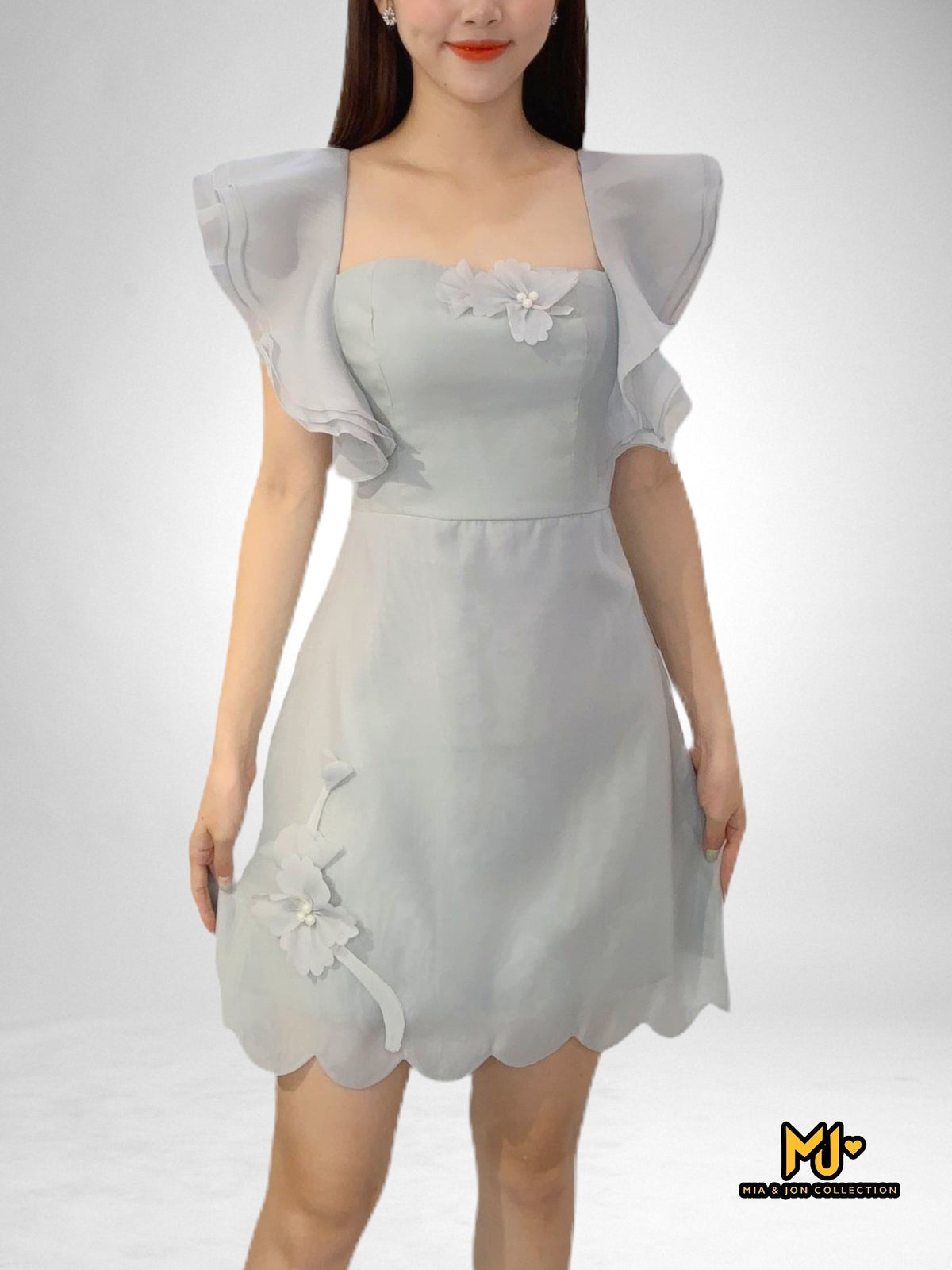 MJD04 Ruffle Sleeve Scalop Hemp Mini Dress - Mia & Jon