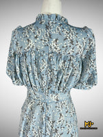 MJD09 Ruffled Floral Print Silk Midi Dress - Final Sale / NO Return or Exchange - Mia & Jon