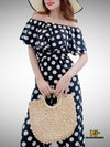 MJJ017 Off Shoulder Flutter Sleeve Polka Dot Jumpsuit - Mia & Jon