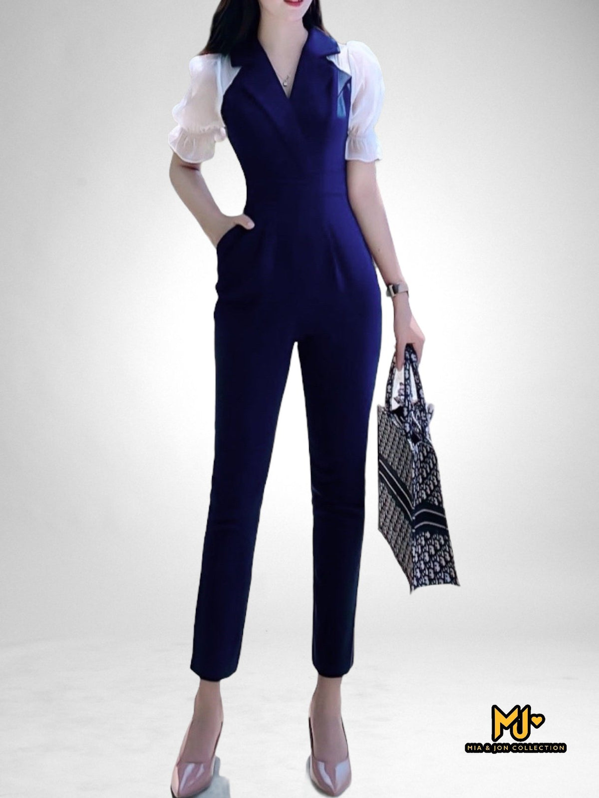 MJJ1955 Puff Sleeve Vest Jumpsuit - Mia & Jon