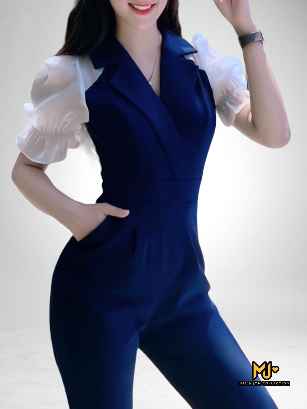 MJJ1955 Puff Sleeve Vest Jumpsuit - Mia & Jon