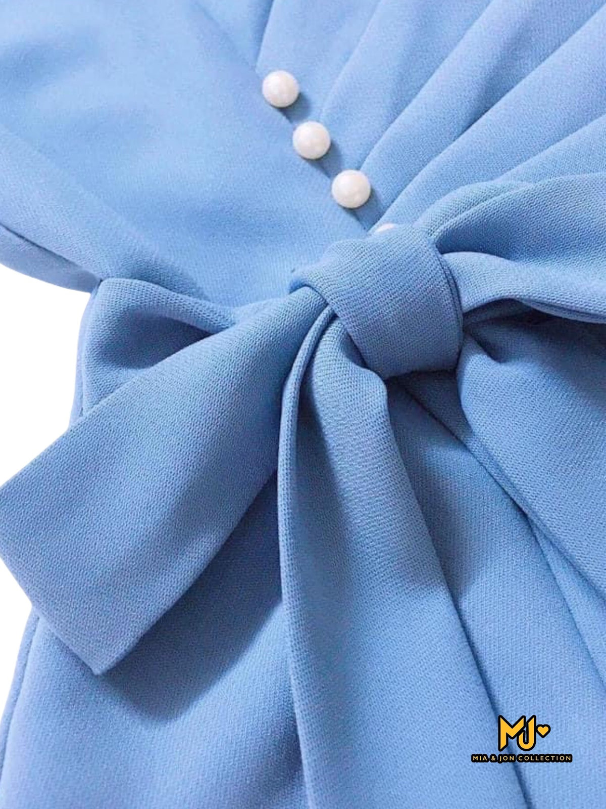 MJS1440 Blue Puff Sleeve V-Neck Waist Tie Top & Ankle Pants Set - Mia & Jon