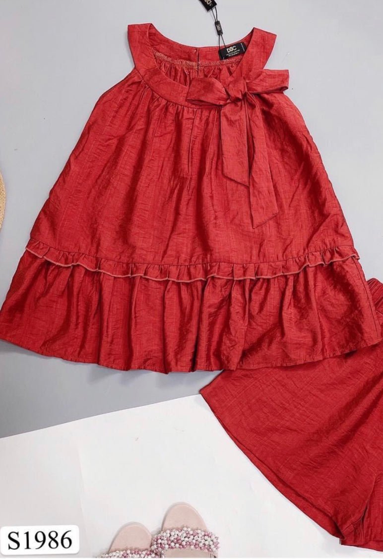 MJS1986 Red Halter Ruffle Hem Top + Short Set - Mia & Jon