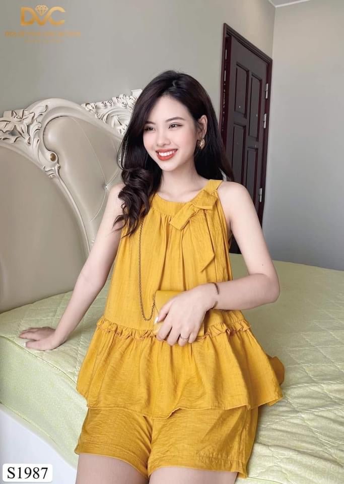 MJS1987 Yellow Halter Ruffle Hem Top + Short Set - Mia & Jon