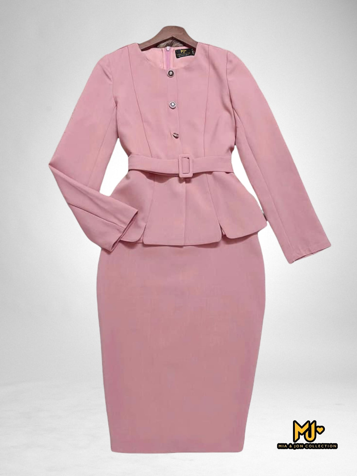 MJS2152 Peplum Top And Pencil Skirt Set In Pink - Mia & Jon