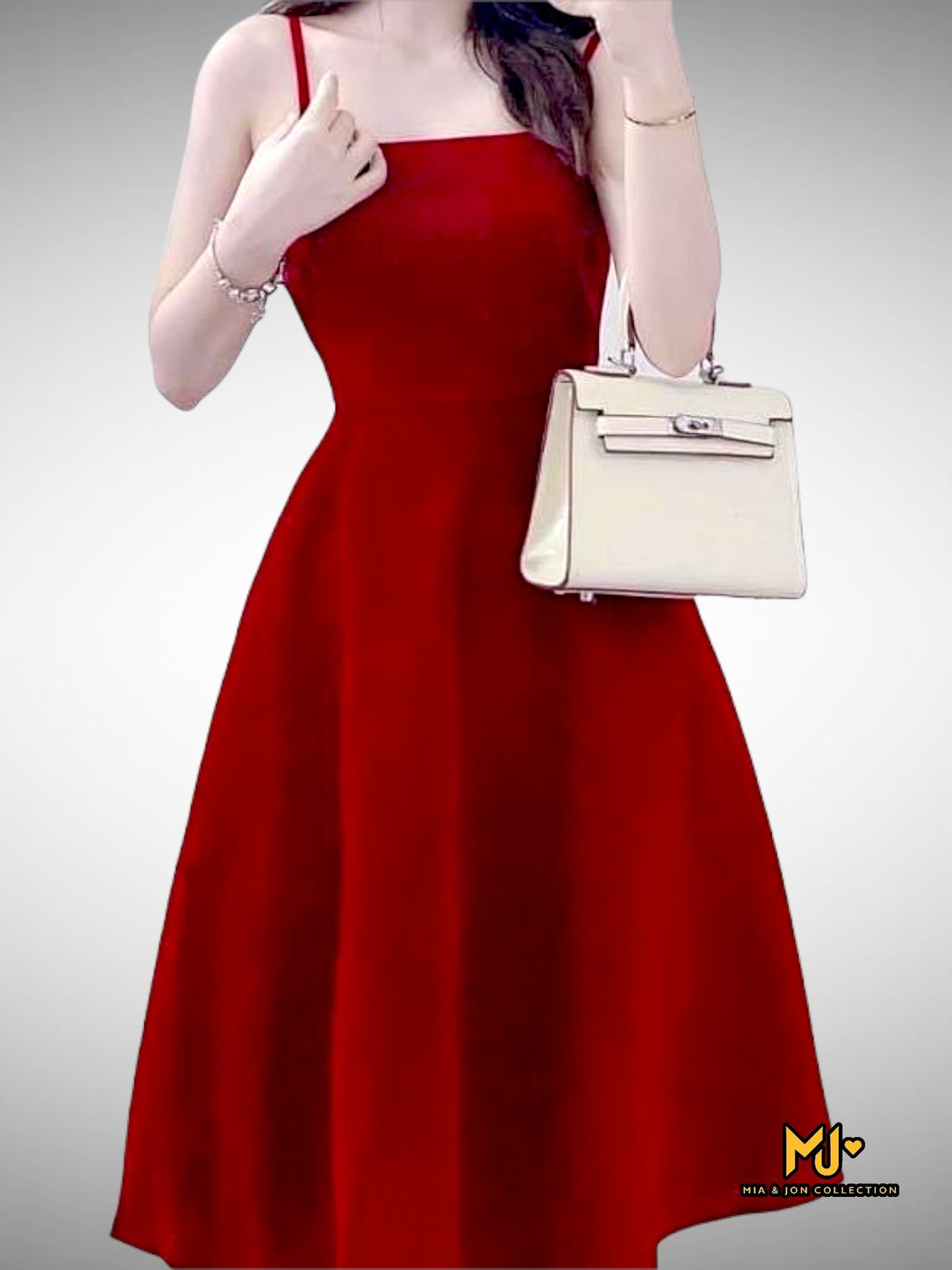 MJS2205 Lapel Collar Blazer + Fit & Flare Velvet Midi Dress - Mia & Jon