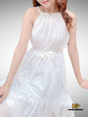 MJV016 White Solid Halter Neck Maxi Dress - Mia & Jon