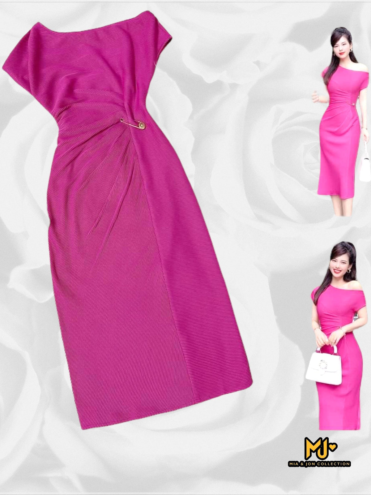 MJV071 Off Shoulder Body-Con Midi Dress - Mia & Jon