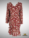 MJV1001 Red Floral Print Ruched Chiffon Dress - Mia & Jon