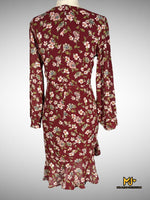 MJV1001 Red Floral Print Ruched Chiffon Dress - Mia & Jon