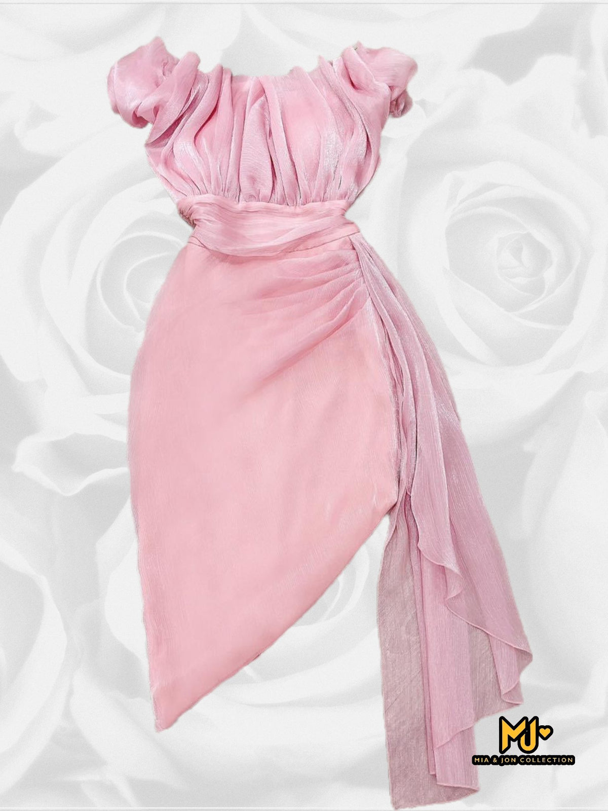 MJV1663 Off Shoulder Ruched Slit Party Dress - Mia & Jon