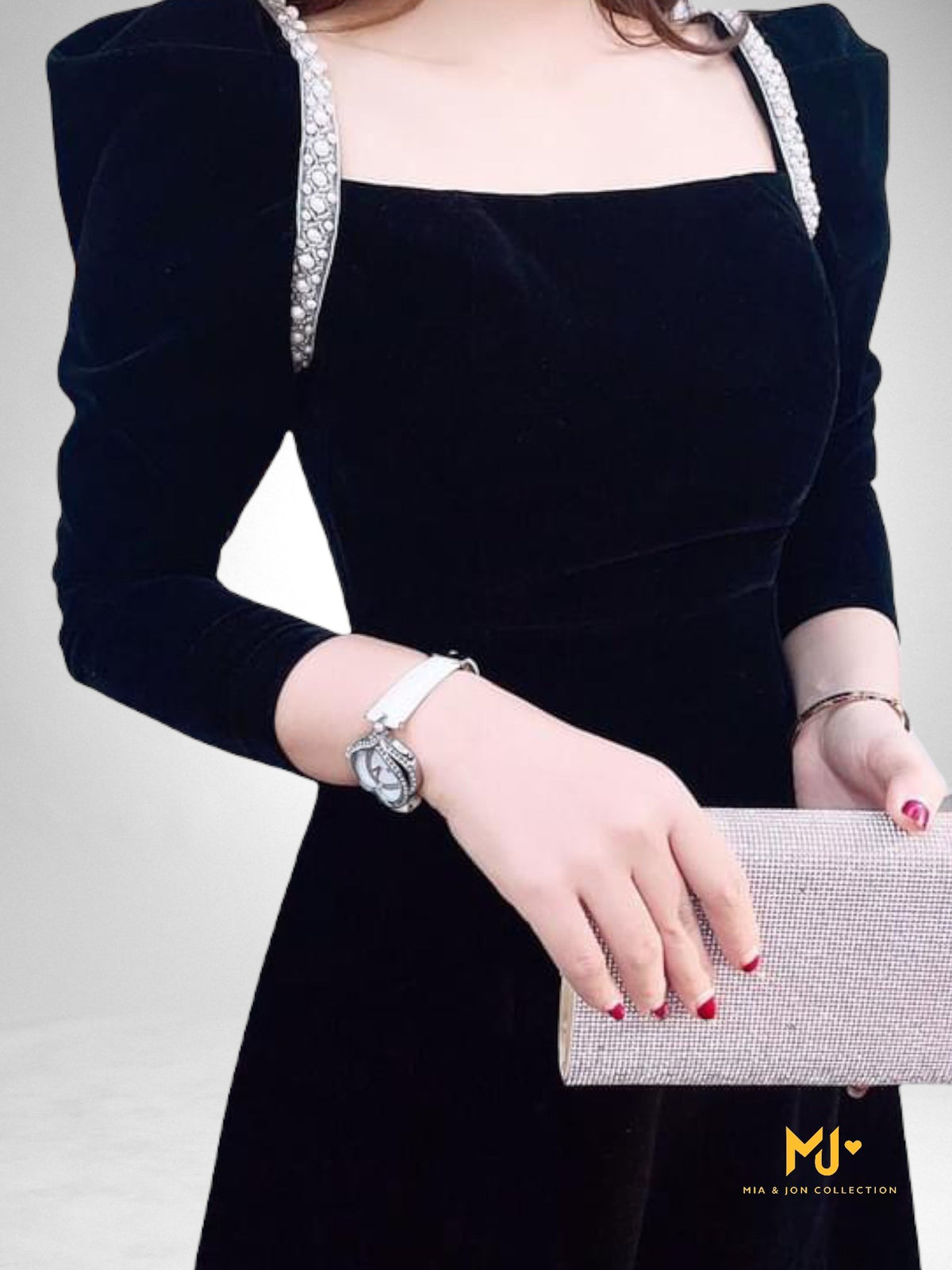 MJV1778 Black Velvet Fit & Flare Dress - Mia & Jon