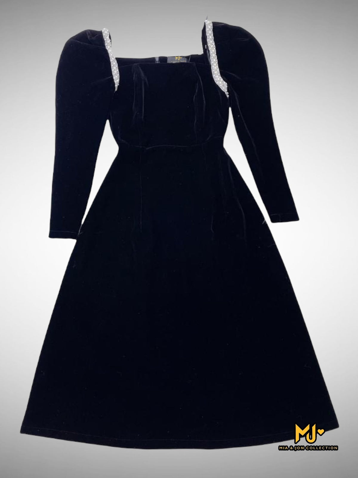 MJV1778 Black Velvet Fit & Flare Dress - Mia & Jon