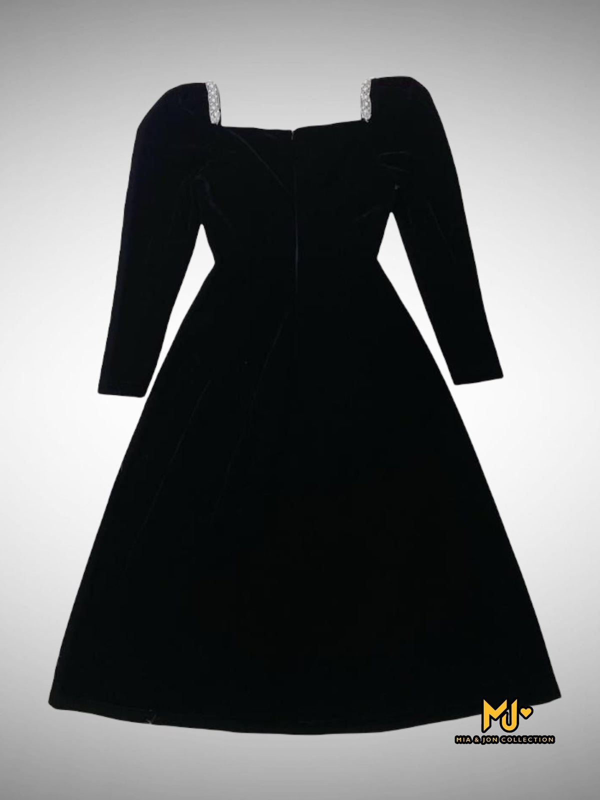 MJV1778 Black Velvet Fit & Flare Dress - Mia & Jon