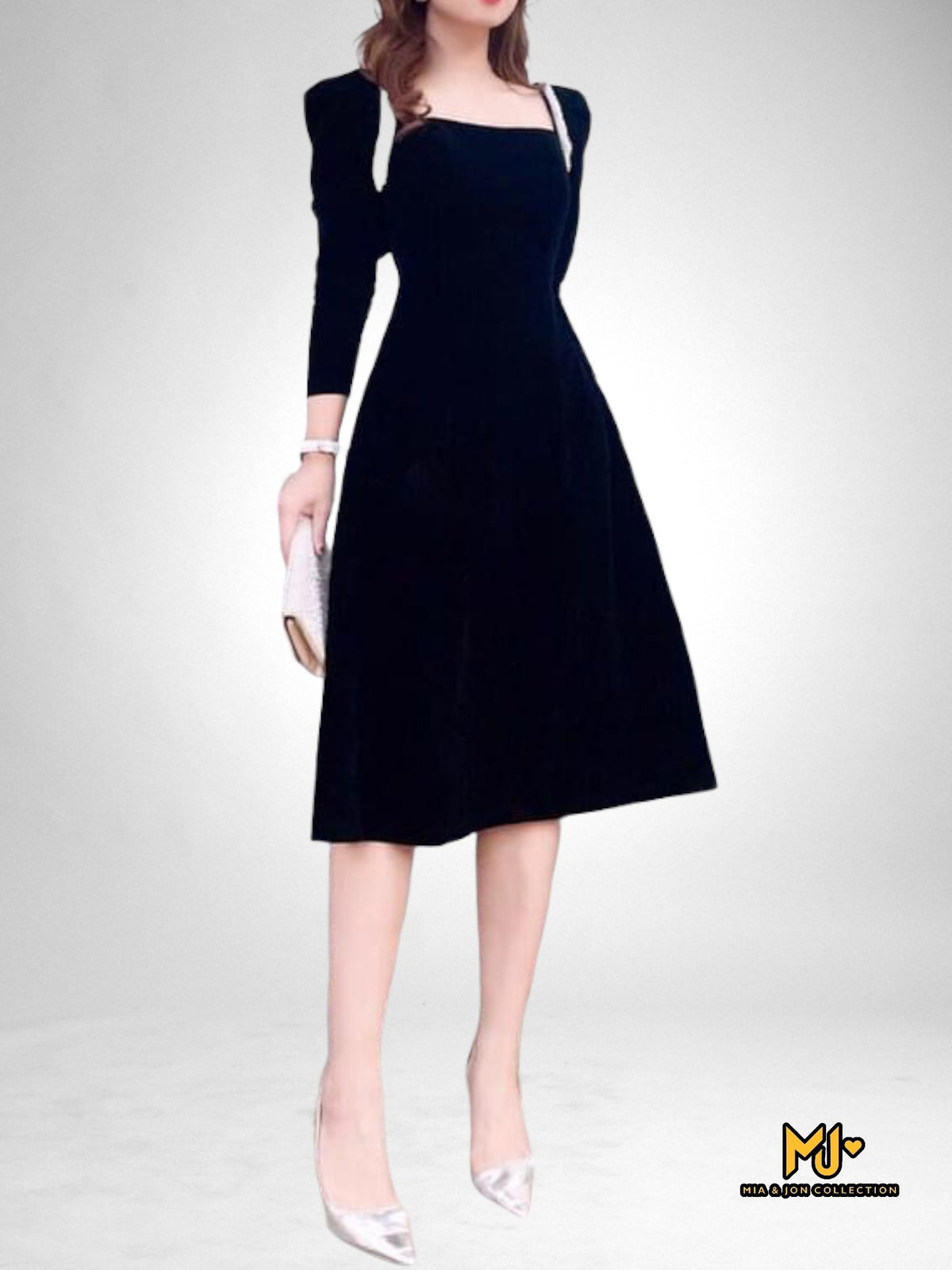 MJV1778 Black Velvet Fit & Flare Dress - Mia & Jon