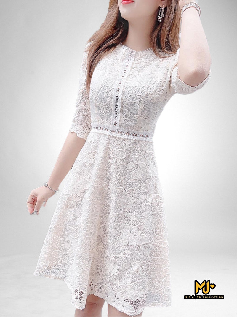 MJV1847 Ivory Fit & Flare Lace Dress - Mia & Jon