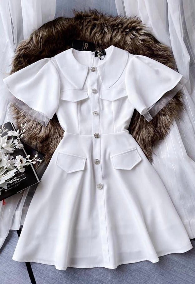 MJV1855 White Flutter Sleeve Mini Dress - Mia & Jon