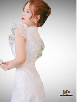 MJV1870 White Flutter Sleeve Lace Midi Dress - Mia & Jon
