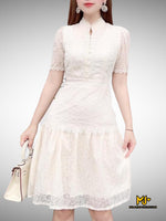 MJV1879 Short Sleeve Pearl Detailed Lace Dress (NO Return/Exchange) - Mia & Jon
