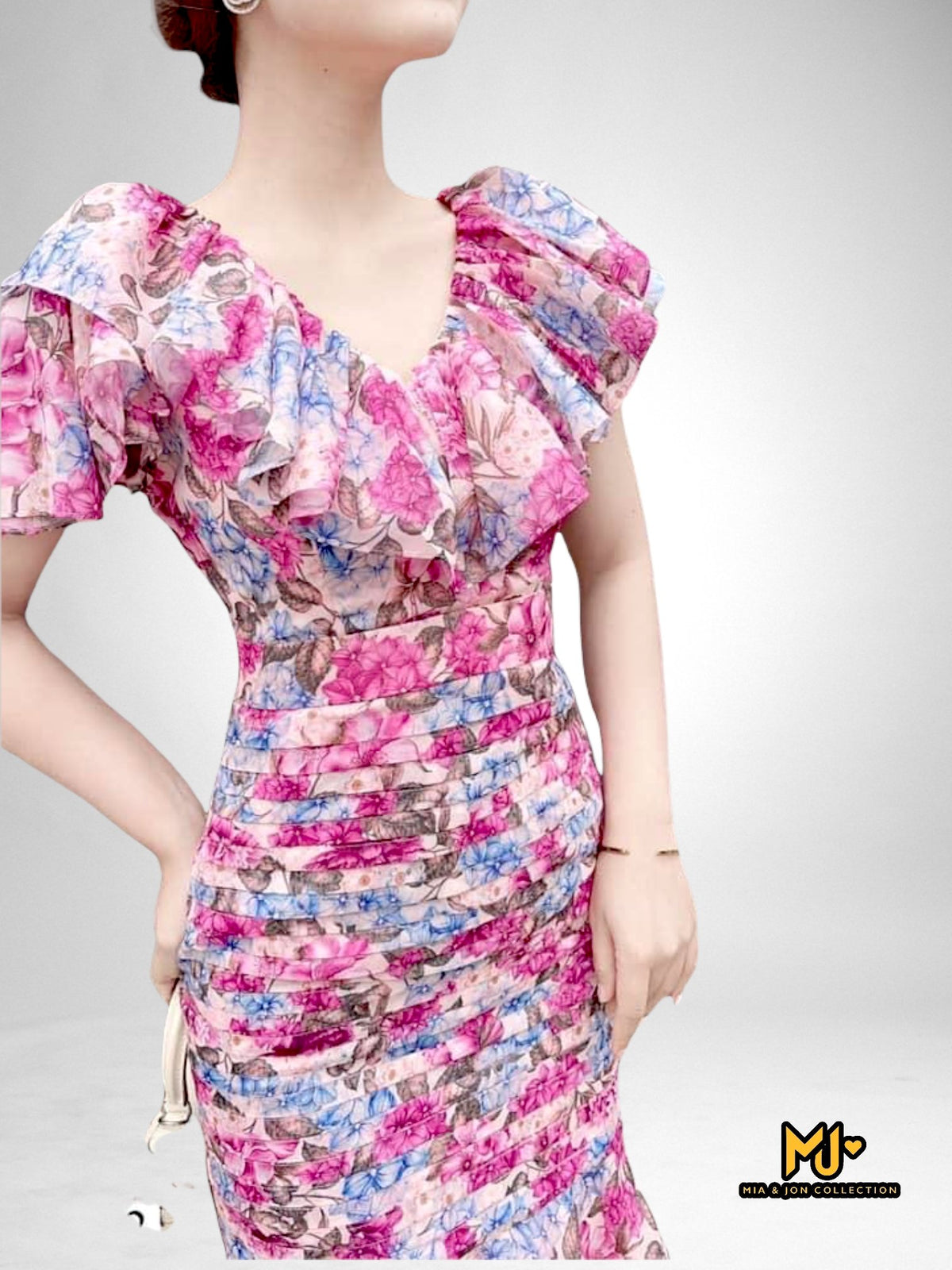 MJV1892 Ruffle V-Neck Mermaid Dress - Mia & Jon