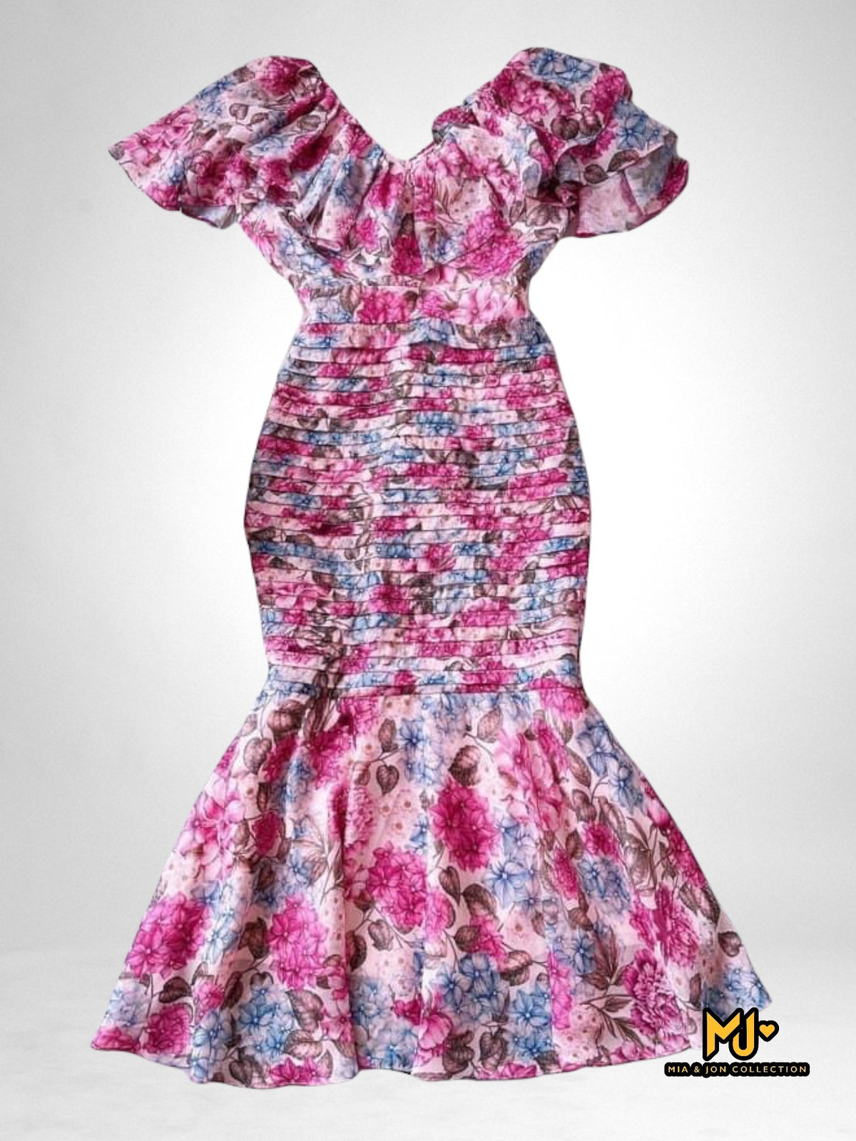 MJV1892 Ruffle V-Neck Mermaid Dress - Mia & Jon