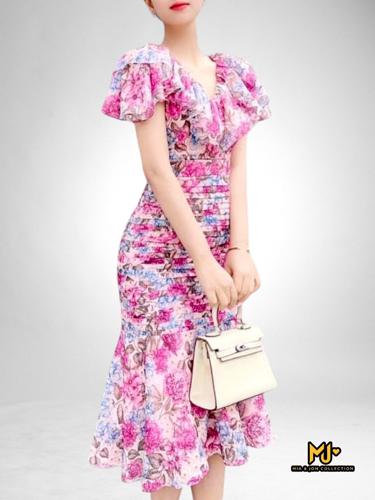 MJV1892 Ruffle V-Neck Mermaid Dress - Mia & Jon