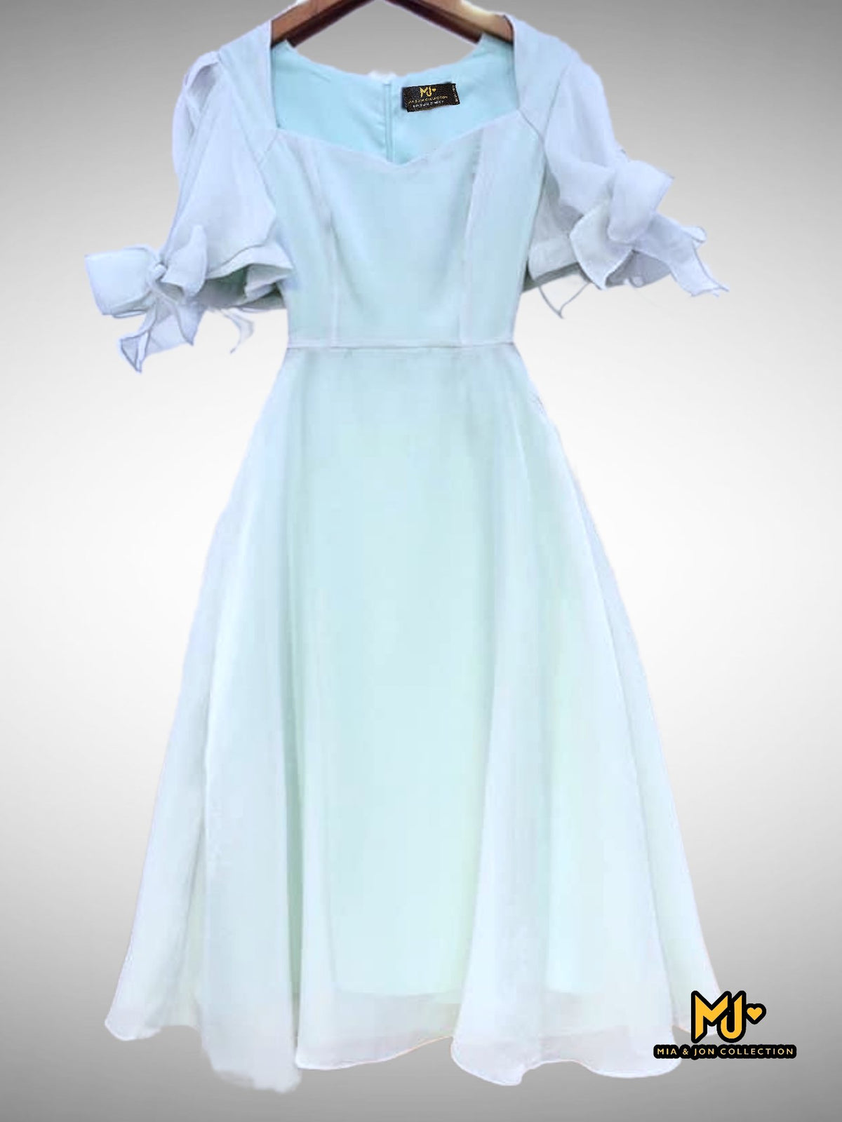 MJV1912 Puff Sleeve With Bow Tie Detail Dress - Mia & Jon