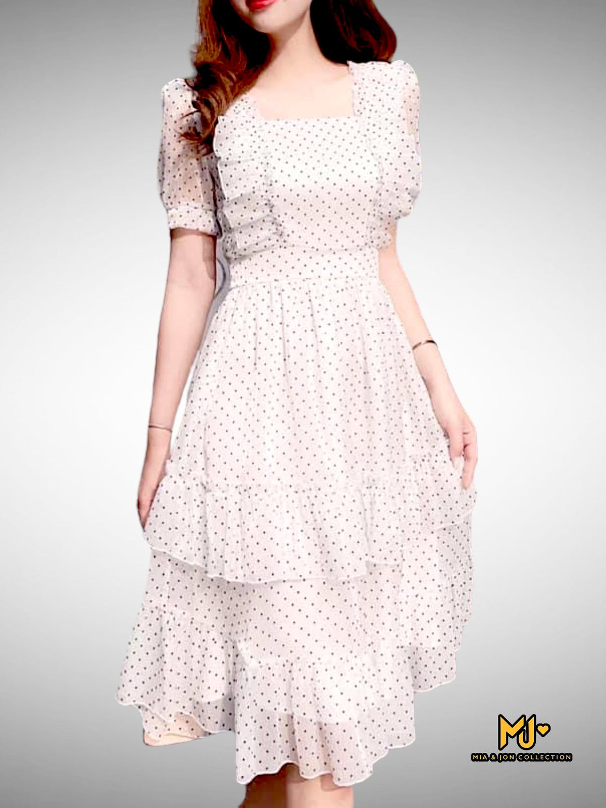 MJV1926 Ruffle Polka Dot Bow Tie Back Dress - Mia & Jon