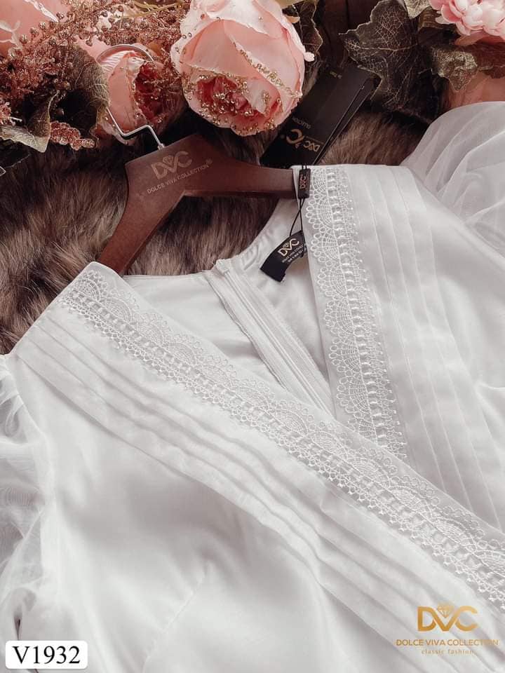 MJV1932 White V-Neck Fit & Flare Dress - Mia & Jon