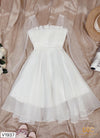 MJV1937 Lady's White Fit & Flare Chiffon Dress - Mia & Jon