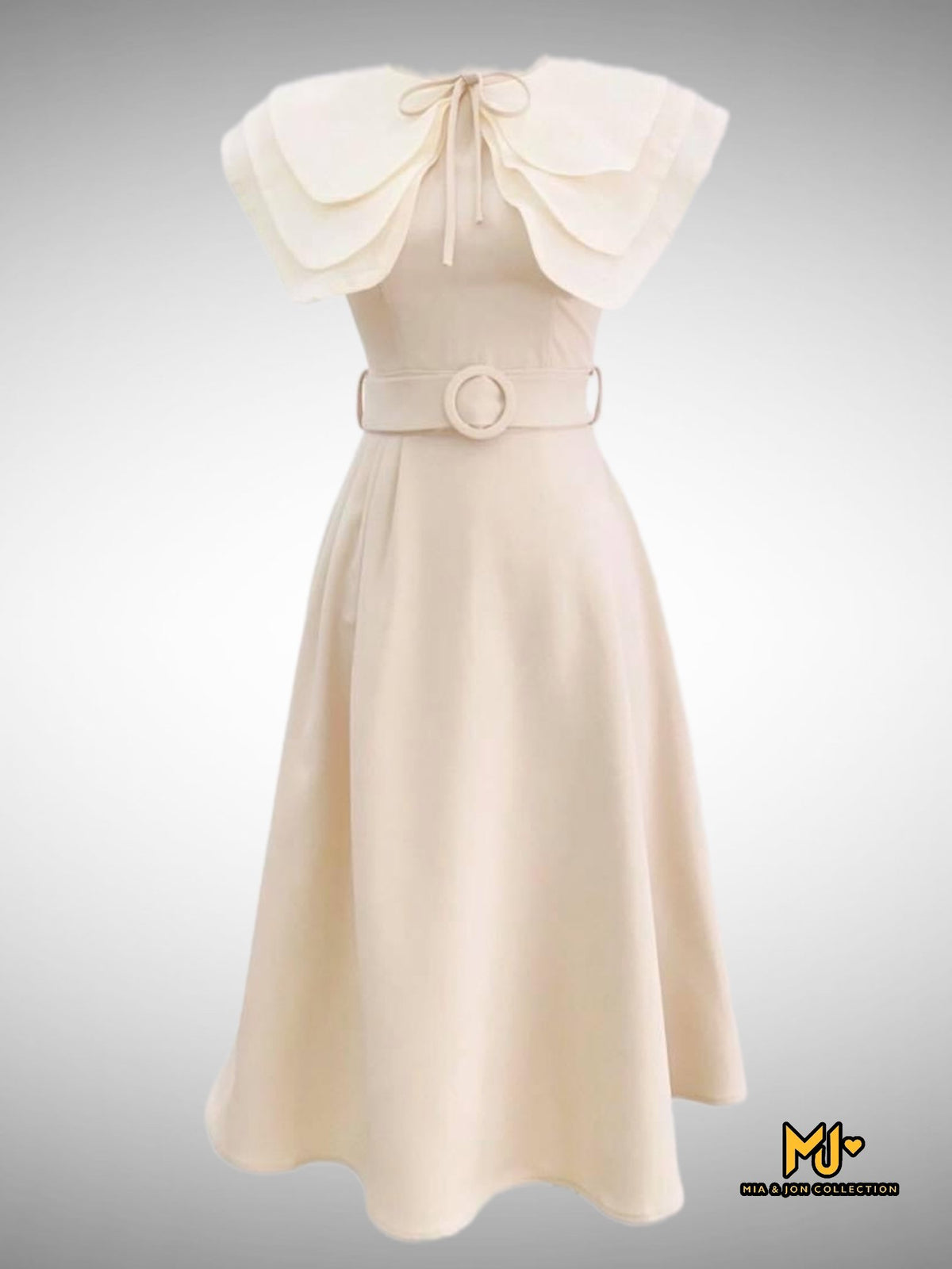 MJV1964 Ivory Sailor Collar Bow Tie Dress included Belt - Mia & Jon