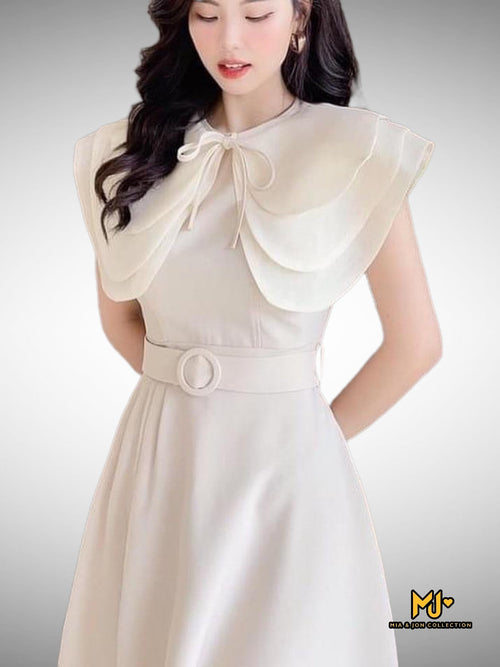 MJV1964 Ivory Sailor Collar Bow Tie Dress included Belt - Mia & Jon