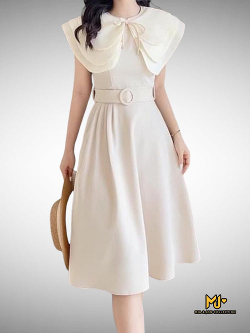 MJV1964 Ivory Sailor Collar Bow Tie Dress included Belt - Mia & Jon