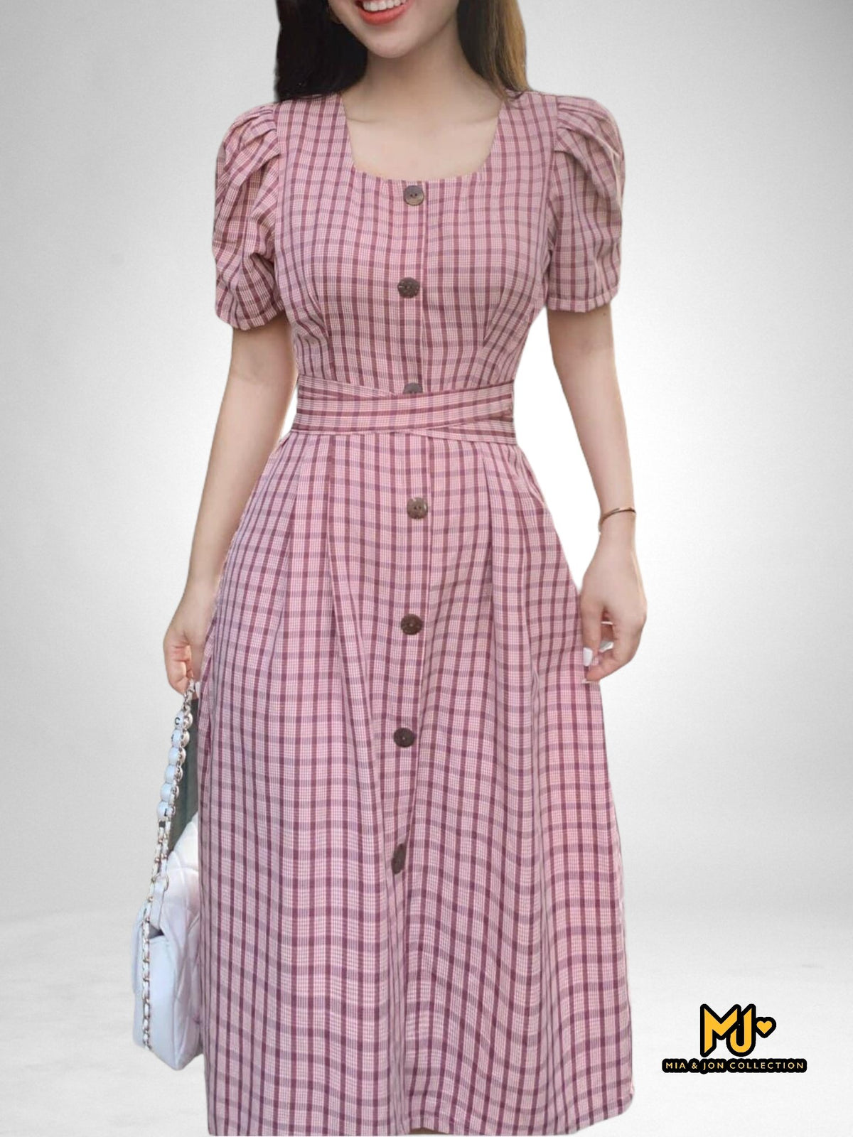 MJV1967 Pink Plaid Midi Dress - Mia & Jon