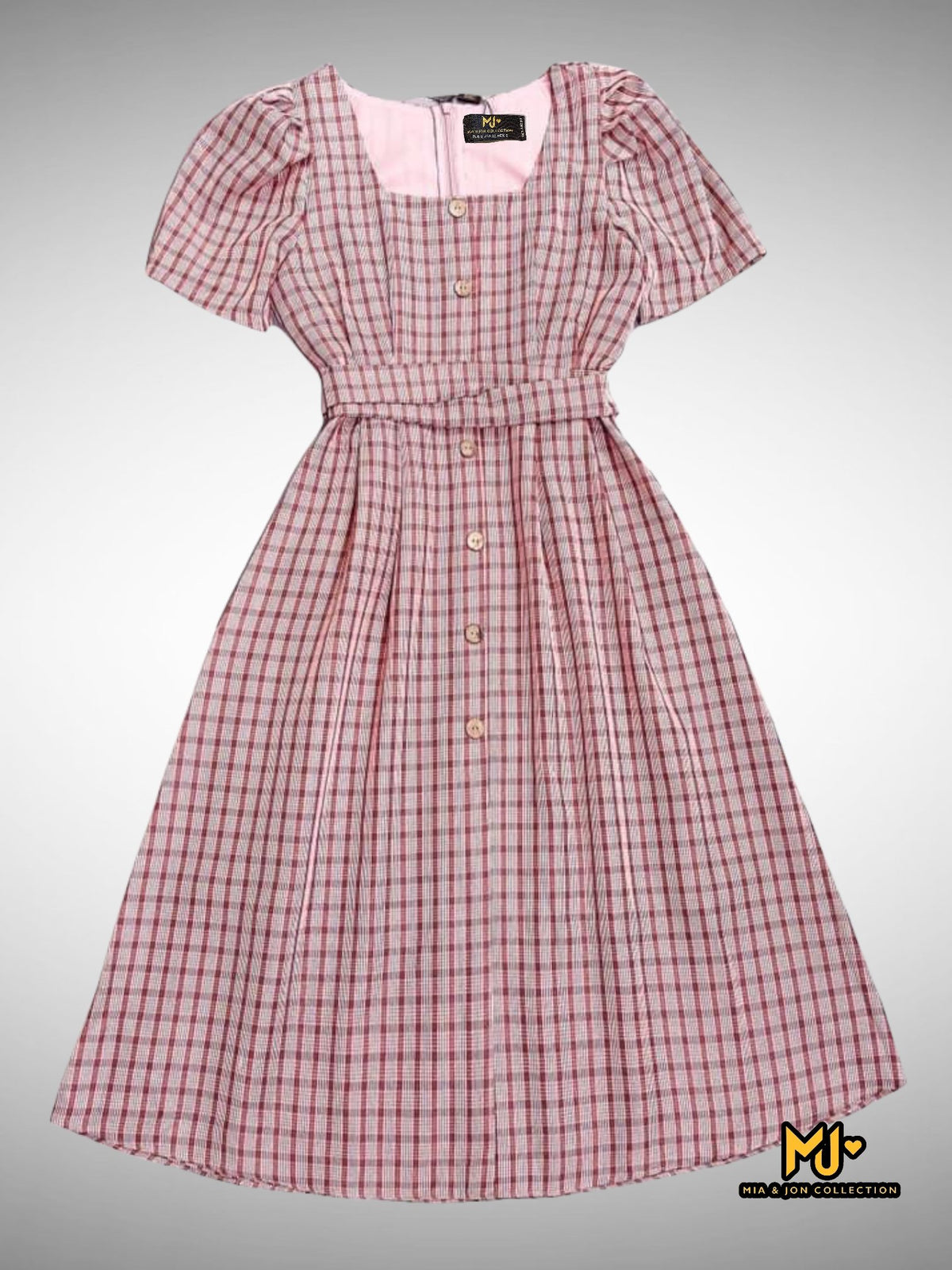 MJV1967 Pink Plaid Midi Dress - Mia & Jon