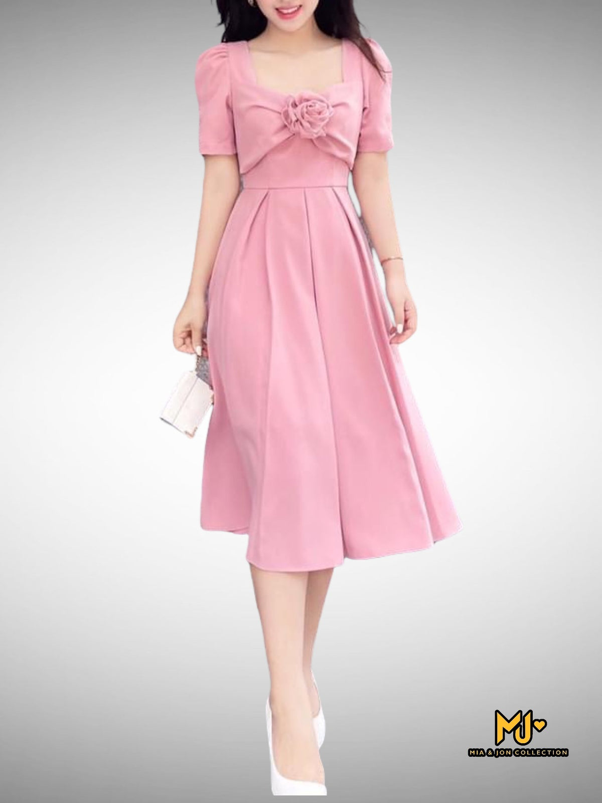 MJV1980 Pink Bowtie Midi Dress - Mia & Jon