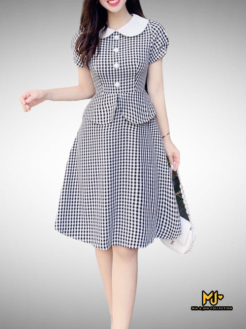 MJV1997 Black & White Plaid Fit & Flare Dress - Mia & Jon